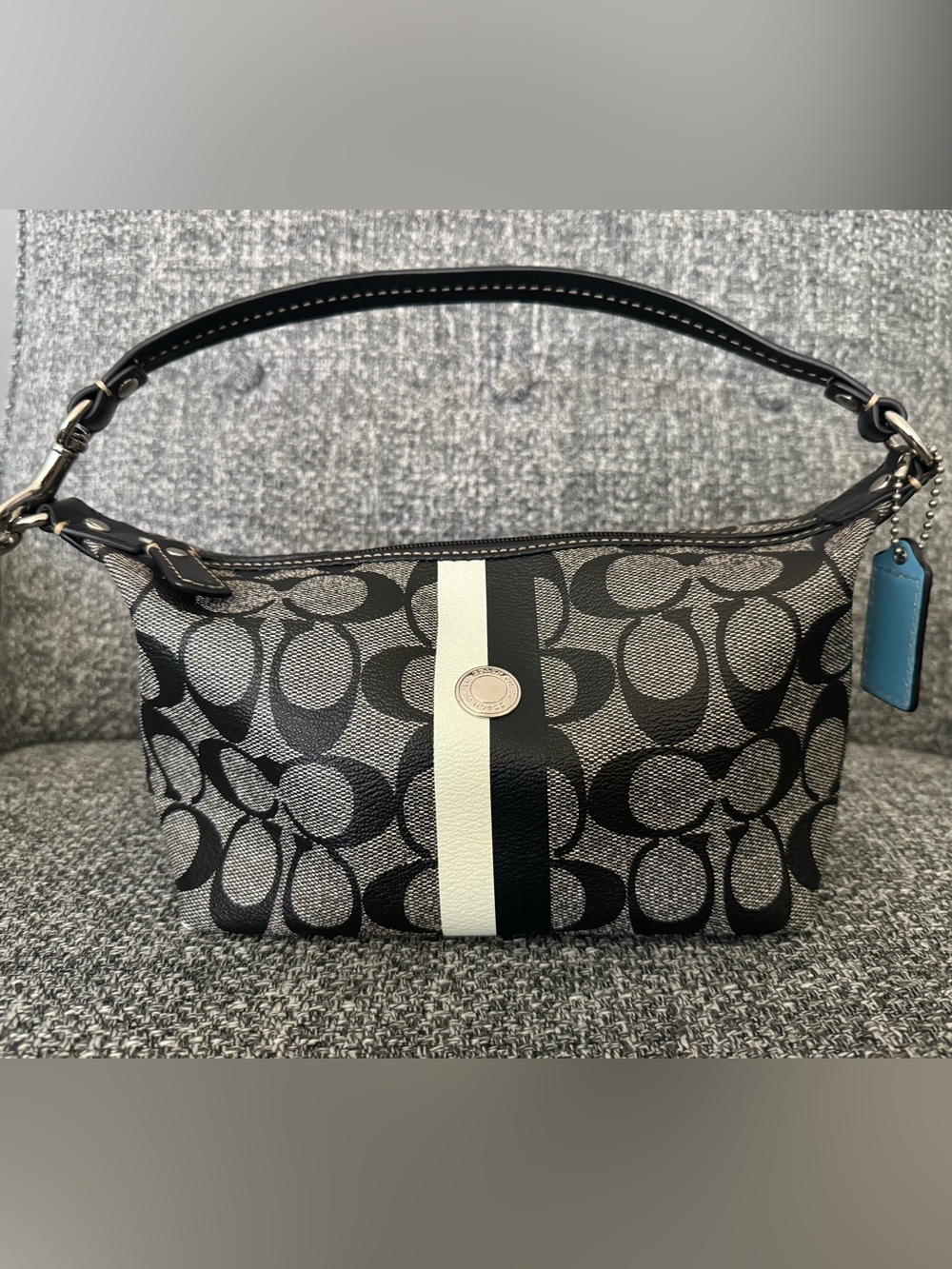 Coach Black Signature Stripe Small Shoulder Bag